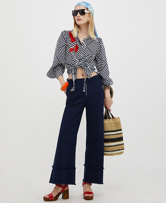 Striped cotton and silk-blend shirt - navy blue pattern - MAX&Co.